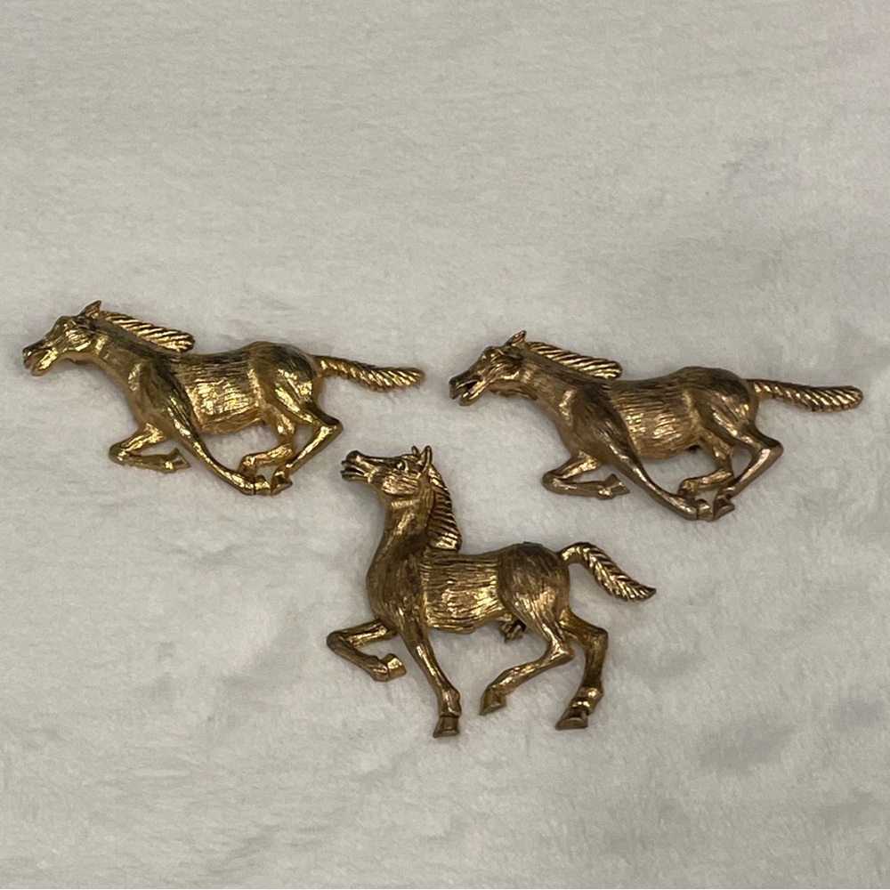 3 Piece Gold Tone Horse Brooch Set